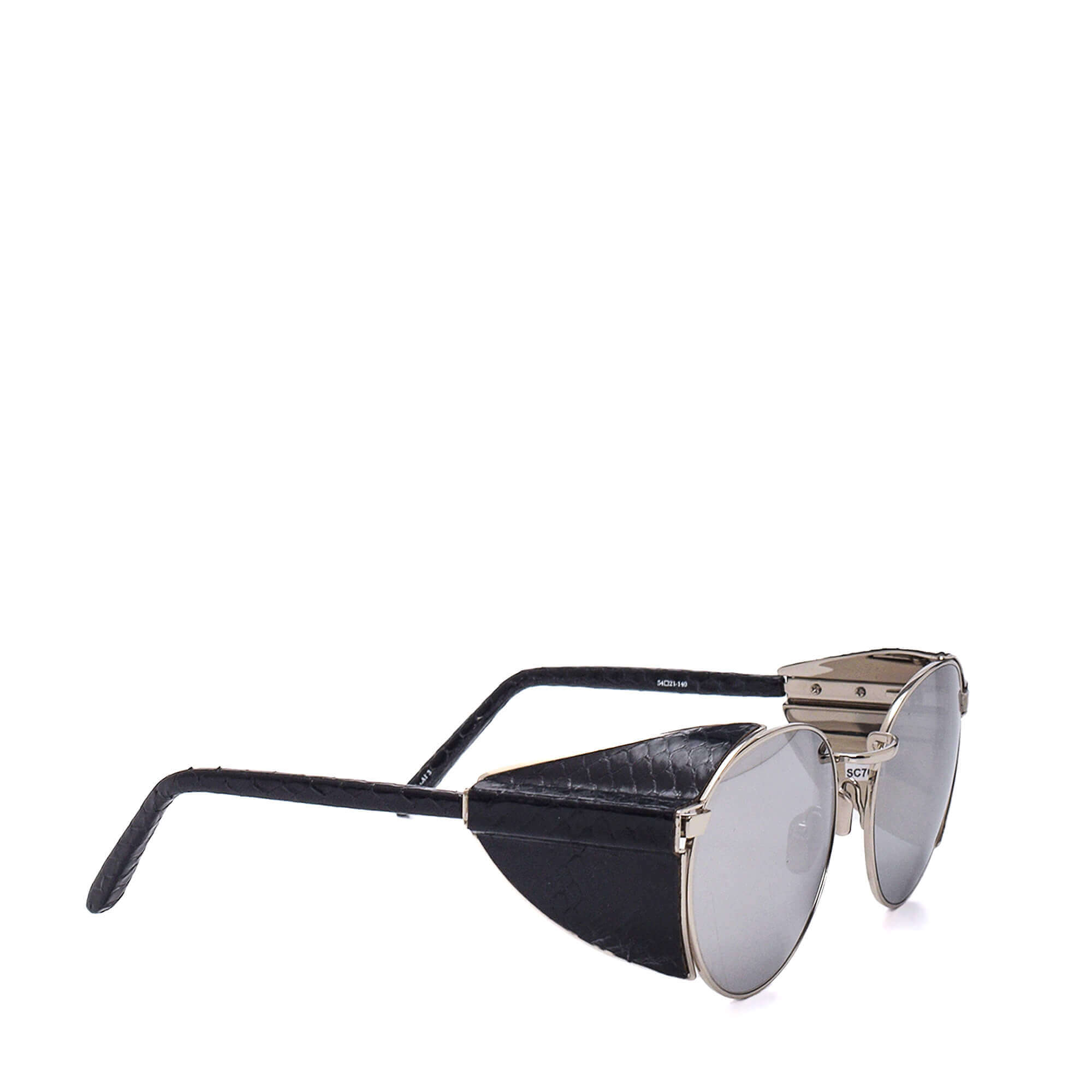 Linda Farrow - Silver Metal Frame Black Leather Covered Temple Side Panel Sunglasses